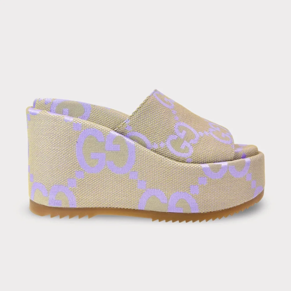 Gucci Lavender Logo Platform Slide Sandal - Women's - Picture 1 of 8